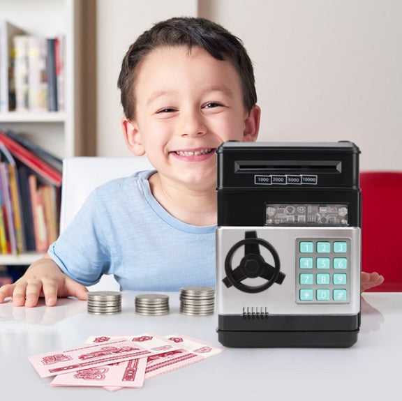 Password Safe Deposit Box Children Automatic Savings ATM Machine Toy, Colour: White Blue