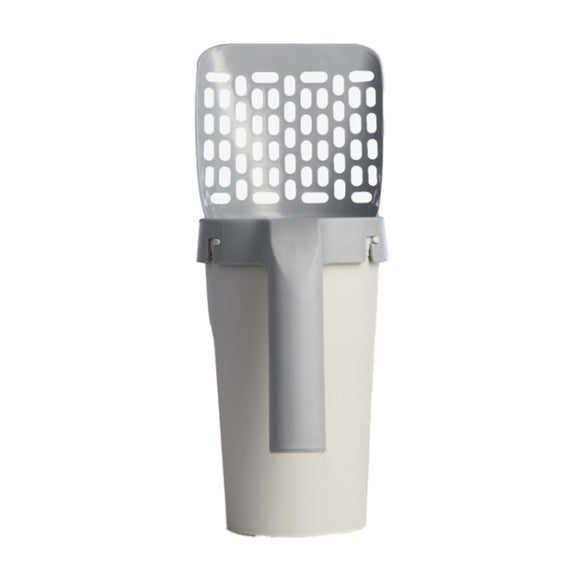 All-In-One Cat Litter Scoop Pet Toilet Picker Removable Portable Plastic Scoop(Gray White)