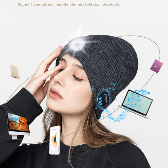 M1-BL LED Glowing Bluetooth Music Hat Wireless Call Night Running Hat(Navy)