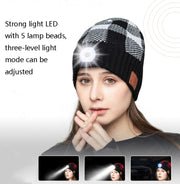 M3-BL Bluetooth LED Music Headset Hat Lady Warm Night Lighting Hat(Black Red)