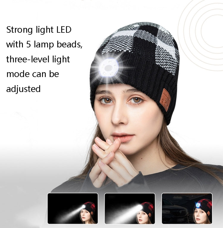 M3-BL Bluetooth LED Music Headset Hat Lady Warm Night Lighting Hat(Black Red)