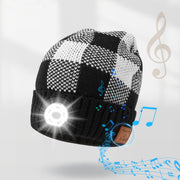 M3-BL Bluetooth LED Music Headset Hat Lady Warm Night Lighting Hat(Black Red)