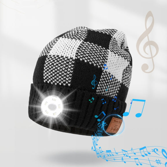 M3-BL Bluetooth LED Music Headset Hat Lady Warm Night Lighting Hat(Black Red)
