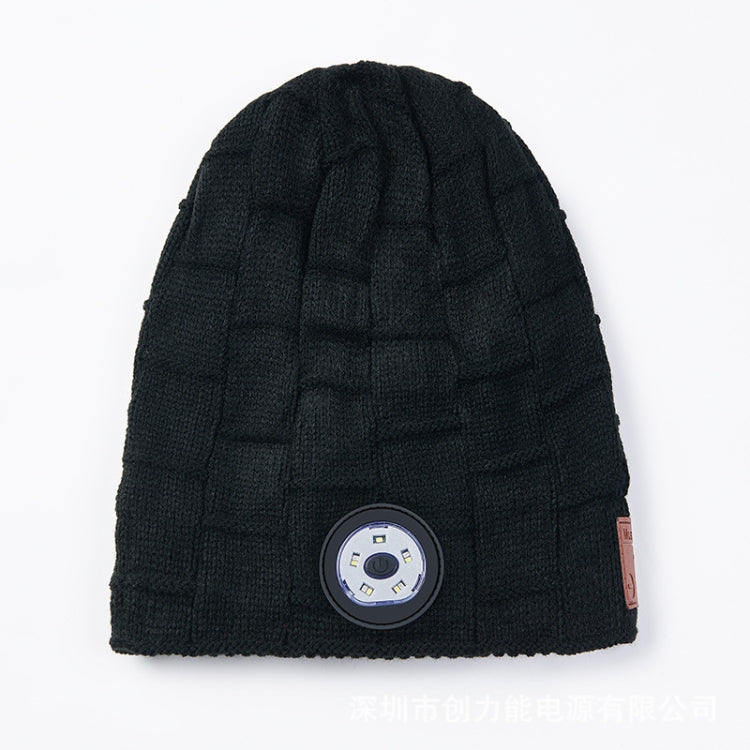 RG5-BL Bluetooth LED Lighting Music Knit Hat Plus Velvet Night Running Lamp Hat(Black)