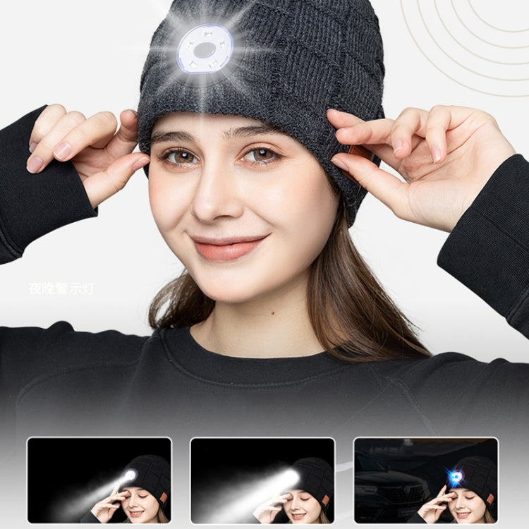 RG5-BL Bluetooth LED Lighting Music Knit Hat Plus Velvet Night Running Lamp Hat(Dark Gray)
