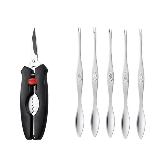 Crab Tool 304 Stainless Steel Crab Fork Crab Scissors Crab Needle,Style: 5 Fork 1 Knife