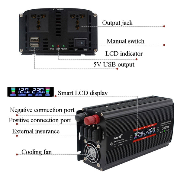 1500W LCD Smart Home Car Inverter 12V To 220V Power Converter