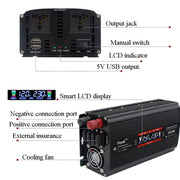 2000W LCD Smart Home Car Inverter 12V To 220V Power Converter
