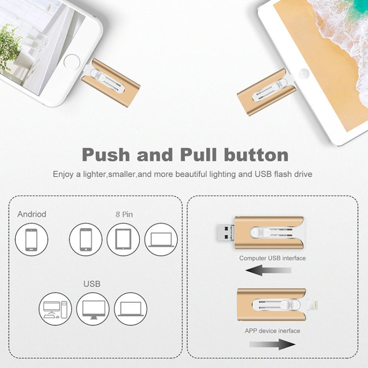 128GB Micro USB + 8 Pin + USB 2.0 3 in 1 Mobile Phone Computer U-Disk(Gold) - U Disk & Card Reader by PMC TechLife | Online Shopping South Africa | PMC TechLife | Buy Now Pay Later Mobicred