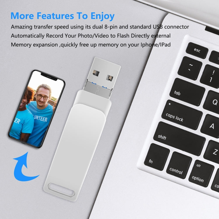 64GB USB 3.0 + 8 Pin + USB-C / Type-C 3 in 1 Phone Computer Metal Rotatable U-Disk(Pink)