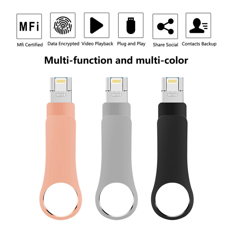 16GB USB 3.0 + 8 Pin + USB-C / Type-C 3 in 1 Mobile Computer Metal U-Disk(Pink)