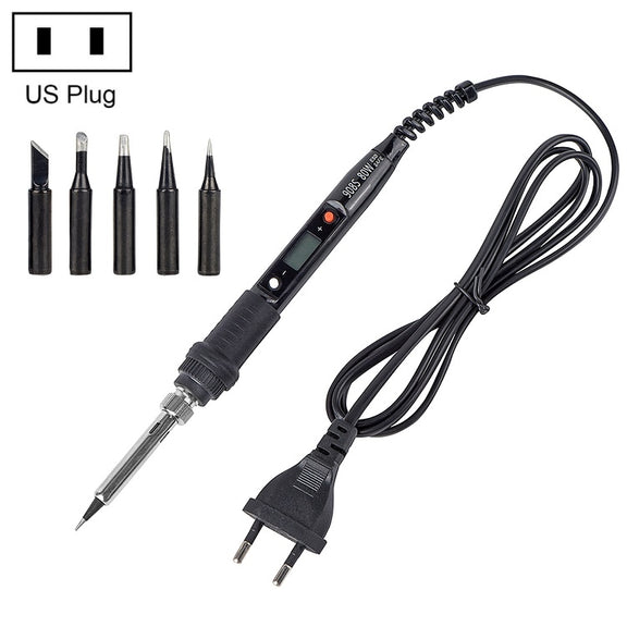 Metallic LCD Temperature Regulating Soldering Iron And Soldering Iron Tip Set Electric Soldering Iron Welding Tool(110V US Plug Black Head Black)