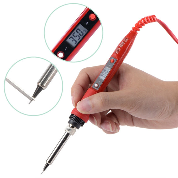 Metallic LCD Temperature Regulating Soldering Iron And Soldering Iron Tip Set Electric Soldering Iron Welding Tool(220V EU Plug Silver Head  Black)