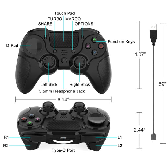 MB-P913 PC Six-Axis Somatosensory Back Key Programming Dual Vibration Bluetooth Gamepad For PS4 Pro(Black)