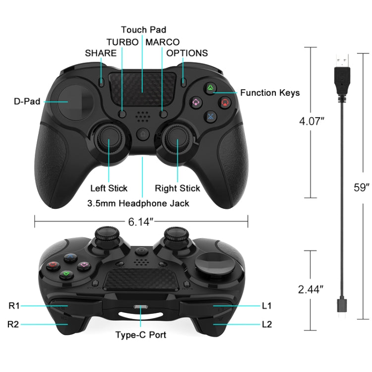 MB-P913 PC Six-Axis Somatosensory Back Key Programming Dual Vibration Bluetooth Gamepad For PS4 Pro(Black)