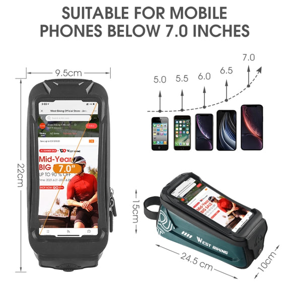WEST BIKING 2.5L Bicycle Front Beam Mobile Phone Touch Screen Hard Shell Bag(Dark Green)