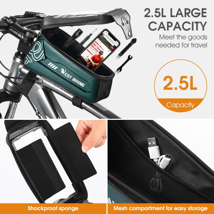 WEST BIKING 2.5L Bicycle Front Beam Mobile Phone Touch Screen Hard Shell Bag(Dark Green) - free shipping - PMC TechLife - Order now!