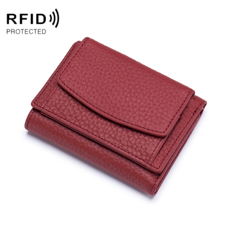CL-2753 Leather RFID Short Coin Purse Wallet(Wine Red) - free shipping - PMC TechLife - Order now!