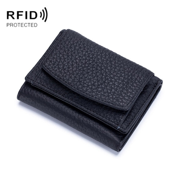 CL-2753 Leather RFID Short Coin Purse Wallet(Black)