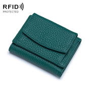 CL-2753 Leather RFID Short Coin Purse Wallet(Dark Green)