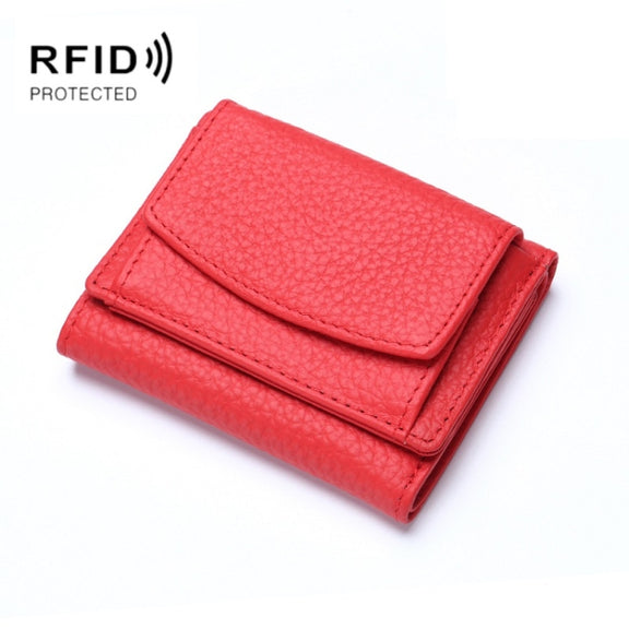 CL-2753 Leather RFID Short Coin Purse Wallet(Red)