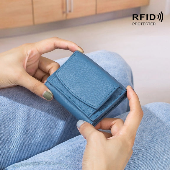 CL-2753 Leather RFID Short Coin Purse Wallet(Dark Green)