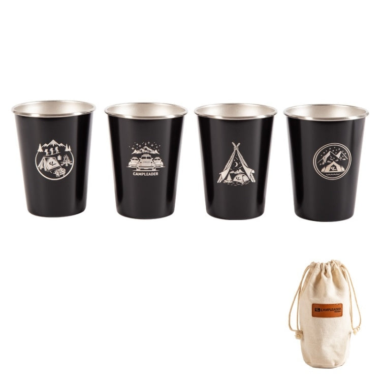 4 PCS / Set Outdoor Picnic Stainless Steel Cup With Storage Bag (Black) - Cookwares & Tablewares by PMC TechLife | Online Shopping South Africa | PMC TechLife