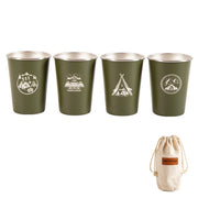 4 PCS / Set Outdoor Picnic Stainless Steel Cup With Storage Bag (Army Green)
