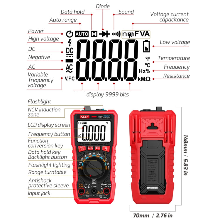 TASI Automatic Digital Multimeter(TA801C) - Digital Multimeter by TASI | Online Shopping South Africa | PMC TechLife | Buy Now Pay Later Mobicred