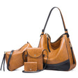 21506 4 in 1 Simple Color-Block Diagonal Handbags Fashion Large Capacity Soft Leather Bags(Brown) - free shipping - PMC TechLife - Order now!