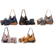 21506 4 in 1 Simple Color-Block Diagonal Handbags Fashion Large Capacity Soft Leather Bags(Brown)