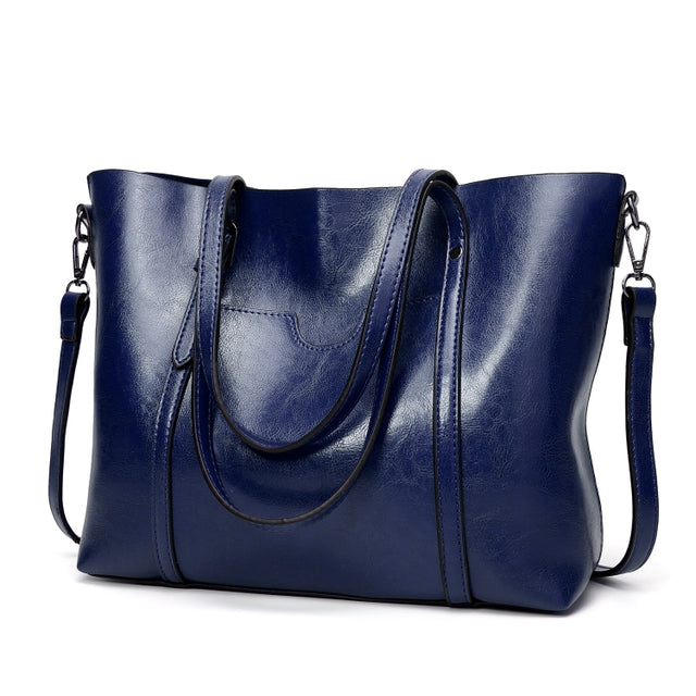 888-G9 Oil Wax Leather All-Match Fashion Handbag(Navy Blue)