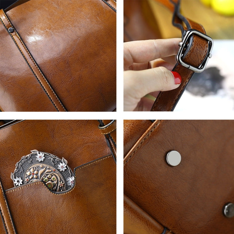 888-G9 Oil Wax Leather All-Match Fashion Handbag(Navy Blue)