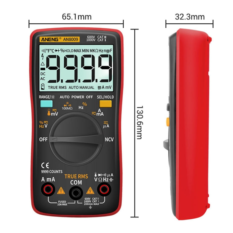 ANENG AN8009 NVC Digital Display Multimeter, Specification: Standard with Cable(Black)
