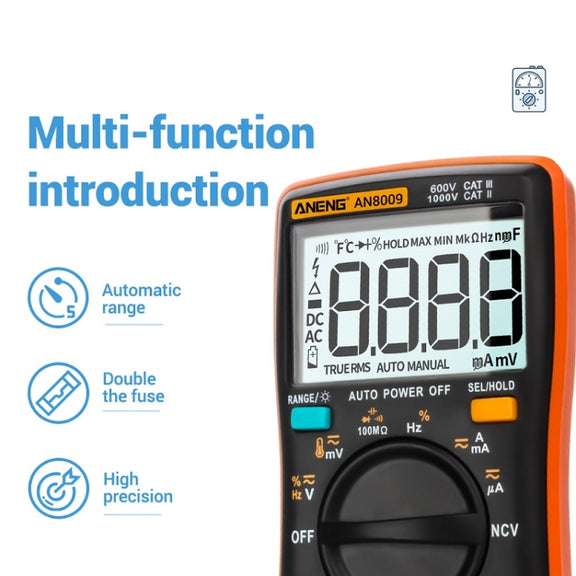 ANENG AN8009 NVC Digital Display Multimeter, Specification: Standard with Cable(Orange)