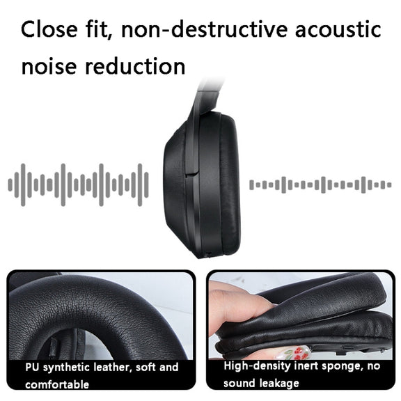 2 PCS Leather Headset Earmuffs for Sony 1000XM4 Black with Snap