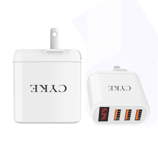 CYKE Smart Digital Display 3-Ports USB Travel Charger(US Plug-White) - USB Charger by CYKE | Online Shopping South Africa | PMC Jewellery | Buy Now Pay Later Mobicred