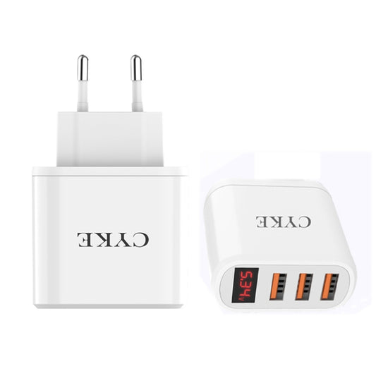 CYKE Smart Digital Display 3-Ports USB Travel Charger(EU Plug-White) - USB Charger by CYKE | Online Shopping South Africa | PMC Jewellery | Buy Now Pay Later Mobicred