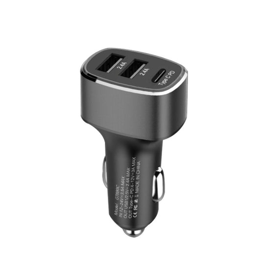 QIAKEY GT690C Dual USB + USB-C / Type-C Aluminum Alloy Three-Hole Car Charger(Gray) - free shipping - PMC Jewellery - Order now!
