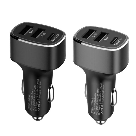 QIAKEY GT690C Dual USB + USB-C / Type-C Aluminum Alloy Three-Hole Car Charger(Gray)