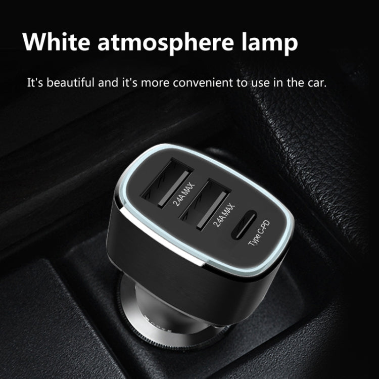 QIAKEY GT690C Dual USB + USB-C / Type-C Aluminum Alloy Three-Hole Car Charger(Black) - free shipping - PMC Jewellery - Order now!