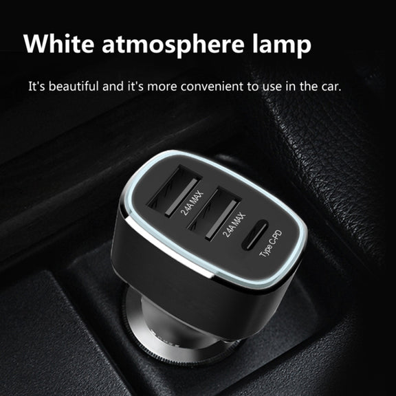 QIAKEY GT690C Dual USB + USB-C / Type-C Aluminum Alloy Three-Hole Car Charger(Black)
