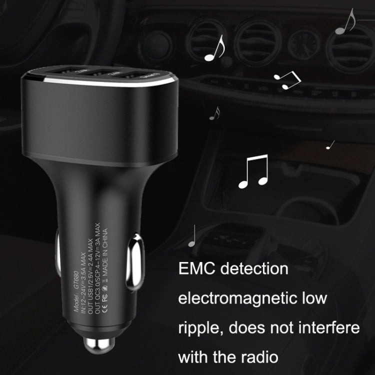 QIAKEY GT690C Dual USB + USB-C / Type-C Aluminum Alloy Three-Hole Car Charger(Black)