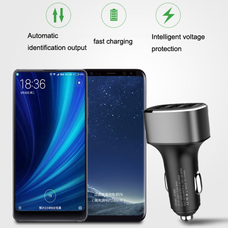 QIAKEY GT690C Dual USB + USB-C / Type-C Aluminum Alloy Three-Hole Car Charger(Black) - free shipping - PMC TechLife - Order now!