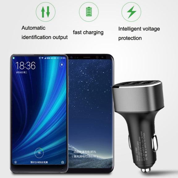 QIAKEY GT690C Dual USB + USB-C / Type-C Aluminum Alloy Three-Hole Car Charger(Gray)