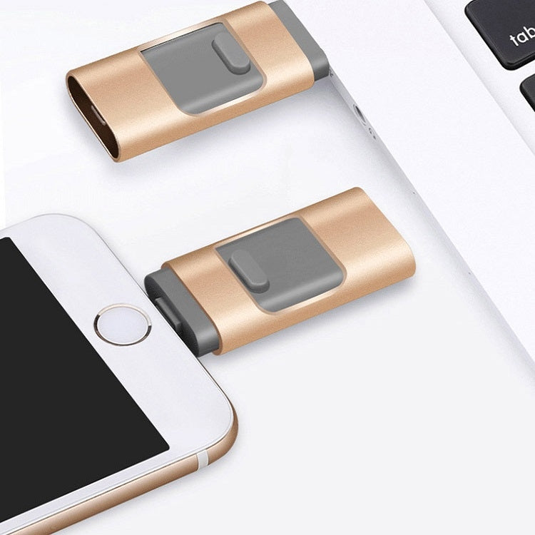 256GB Type-C + 8 Pin + USB 3.0  3 In 1 OTG Metal USB Flash Drive(Gold) - U Disk & Card Reader by PMC TechLife | Online Shopping South Africa | PMC TechLife