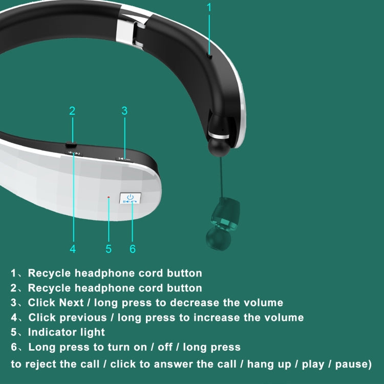 Telescopic Neck-Mounted Folding Bluetooth Earphone(Black)