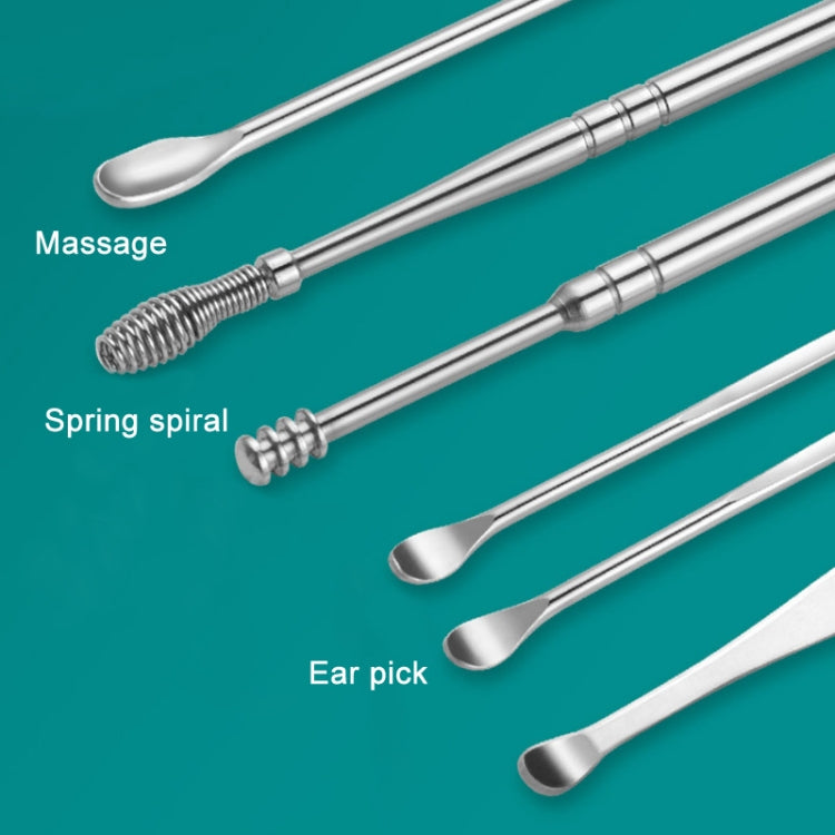 5 Sets 6 In 1 Stainless Steel Spring Spiral Portable Ear Pick, Specification: Yellow - Ear Care Tools by PMC TechLife | Online Shopping South Africa | PMC TechLife