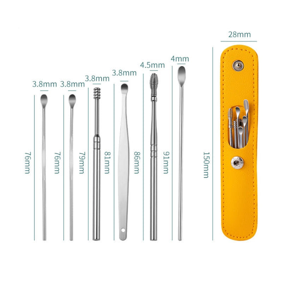 5 Sets 6 In 1 Stainless Steel Spring Spiral Portable Ear Pick, Specification: Blue