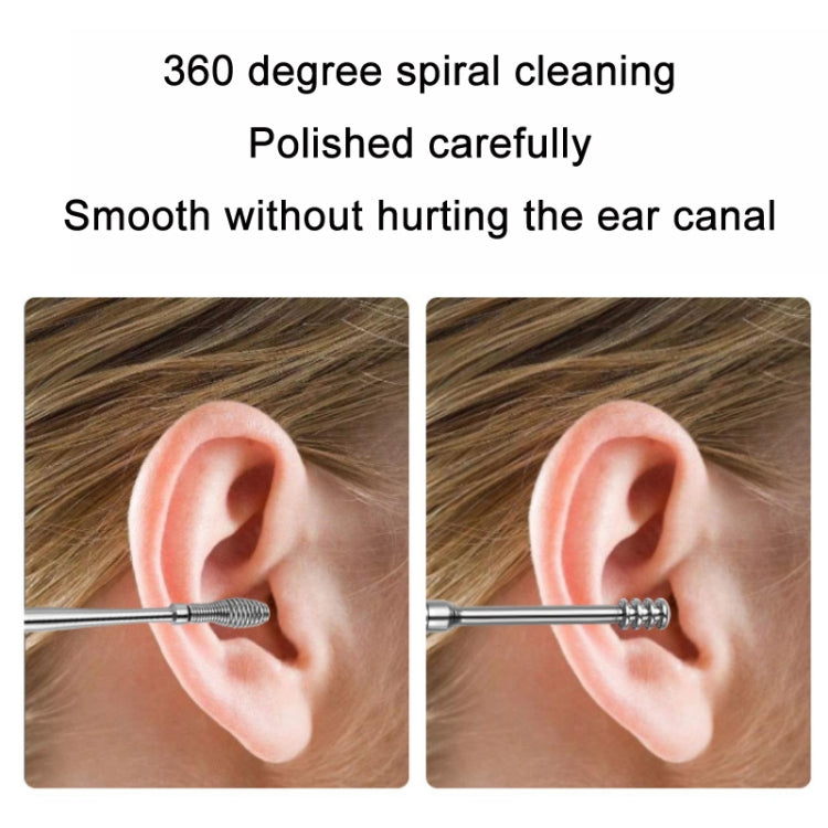 5 Sets 6 In 1 Stainless Steel Spring Spiral Portable Ear Pick, Specification: Black